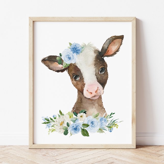 Cow, Farm Animals, Barn, Blue Flowers, Boy Nursery Photo Print (Creator Uploaded)