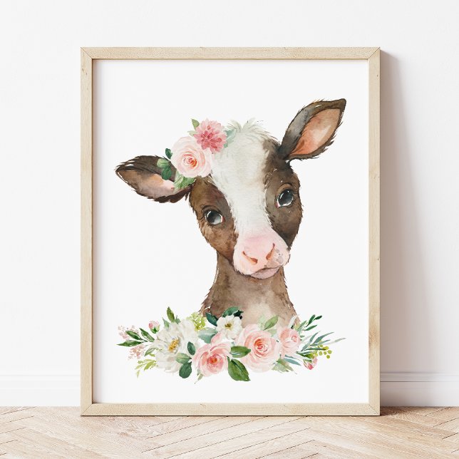 Cow, Farm Animals, Pink Flowers, Girl Nursery Photo Print (Creator Uploaded)