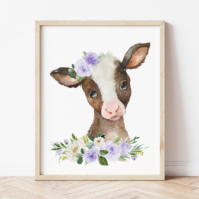 Cow, Farm Animals, Purple Flowers, Gender Neutral Poster (Creator Uploaded)