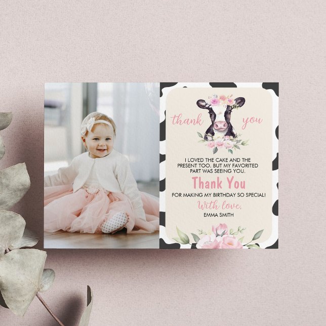 Cow Farm Birthday Photo Thank You Card (Creator Uploaded)