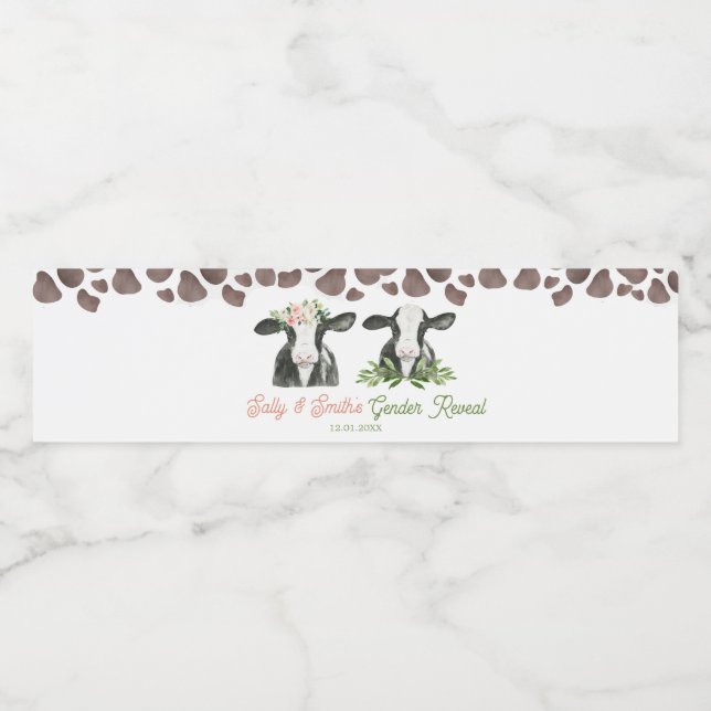 Cow Farm Gender Reveal Water Bottle Label (Single Label)