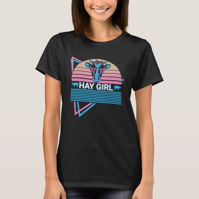 Cow Farmer Girl Retro Hay Girl T-Shirt (Front)