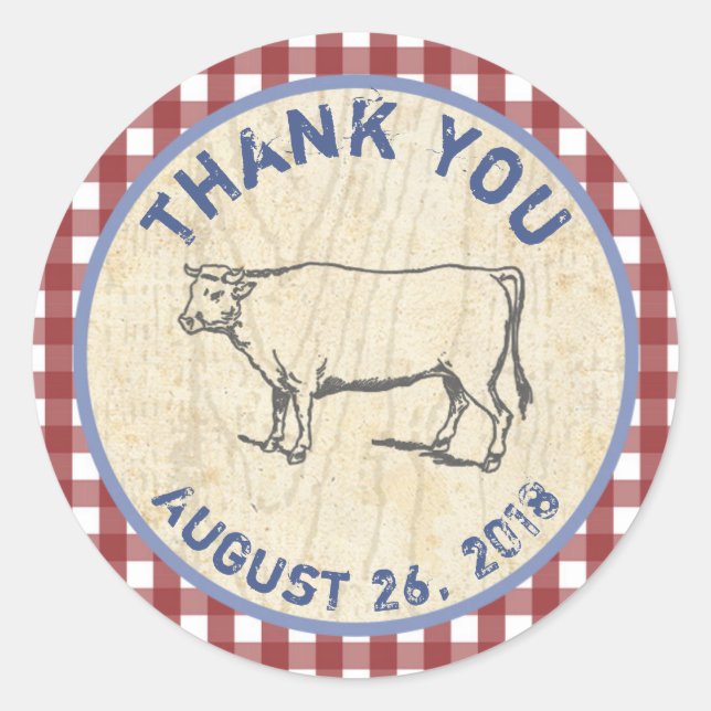 Cow Favour thank you stickers for BBQ or Churrasco (Front)