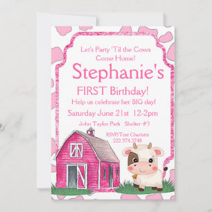 Cow First Birthday   Invitation