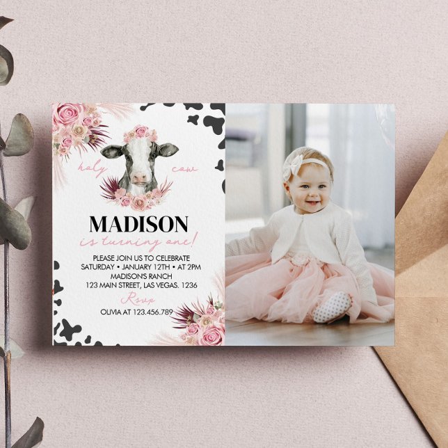 Cow First Birthday Photo Invitation (Creator Uploaded)