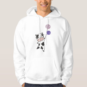 Cow Flies Up With Balloons Cute Animals Hoodie