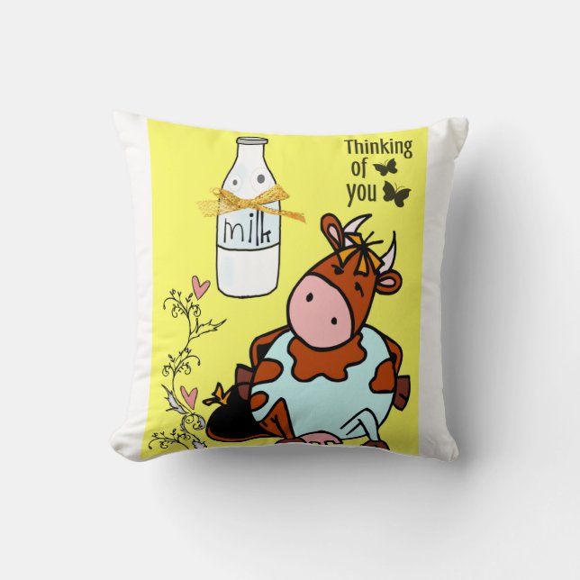 Cow Floral Milk Throw Pillow  (Front)