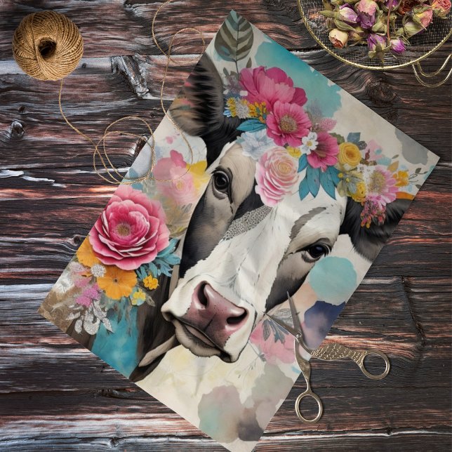 Cow Floral Mixed Media Collage Decoupage Tissue Paper (Creator Uploaded)