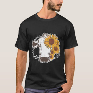 Cow Flower Sunflower Lover Funny Vintage Farmer Fa T-Shirt
