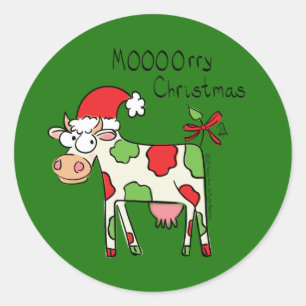 Cow Funny Cartoon Christmas Holiday Classic Round Sticker