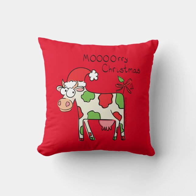 Cow Funny Cartoon Christmas Holiday Cushion (Front)