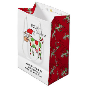 Cow Funny Cartoon Christmas Holiday Medium Gift Bag