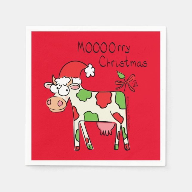 Cow Funny Cartoon Christmas Holiday Napkin (Front)