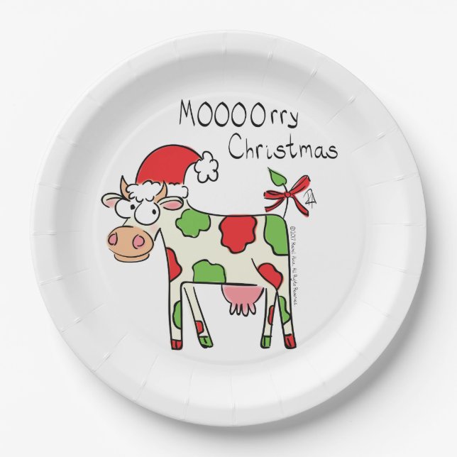 Cow Funny Cartoon Christmas Holiday Paper Plate (Front)