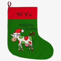 Cow Funny Cartoon Christmas Holiday Stocking