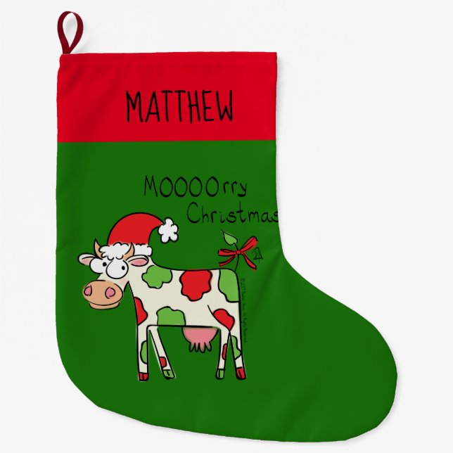 Cow Funny Cartoon Christmas Holiday Stocking (Front)