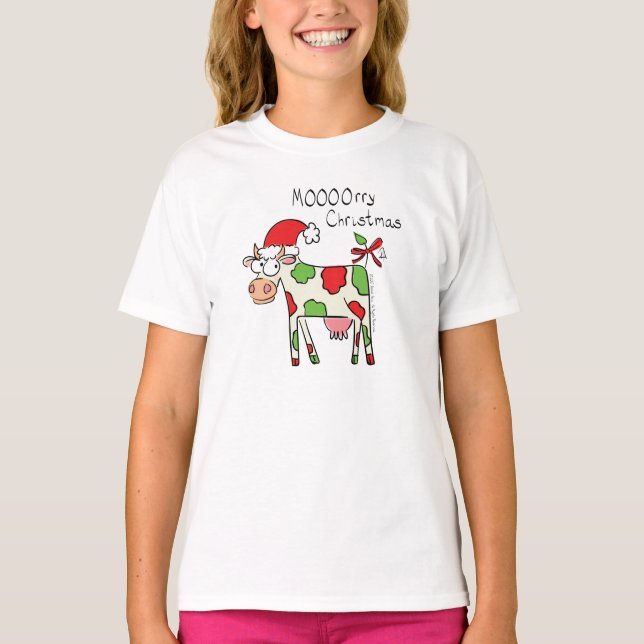 Cow Funny Cartoon Christmas Holiday T-Shirt (Front)