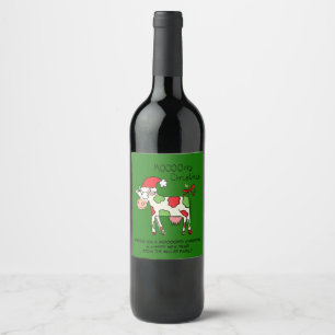 Cow Funny Cartoon Christmas Holiday Wine Gift Label