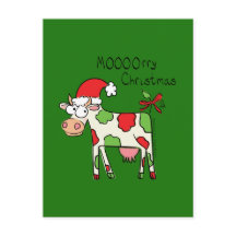 Cow Funny Cartoon Christmas Postcard