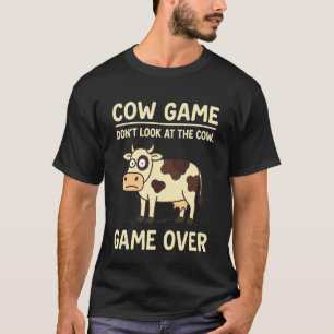 Cow Game Over Funny Cow Humour Retro Farm Animal M T-Shirt