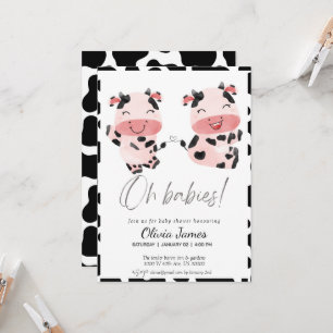 cow gender neutral twins baby shower invitation