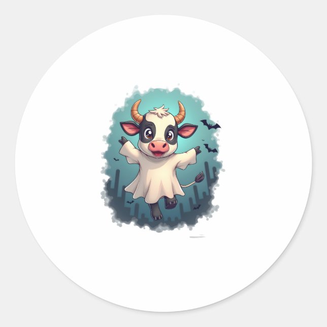 Cow Ghost Boo-levard Classic Round Sticker (Front)