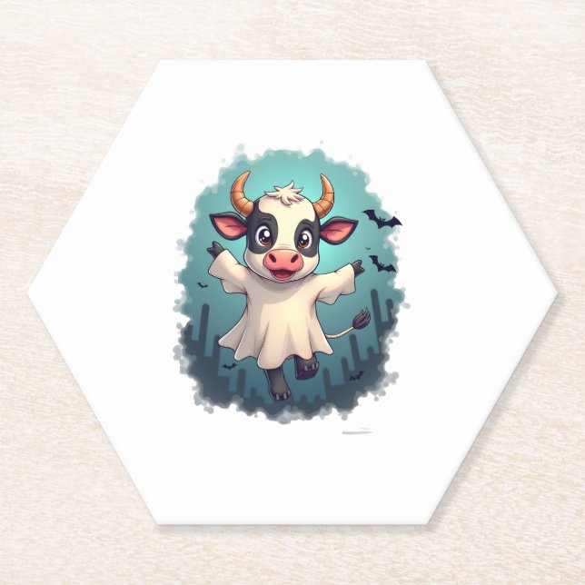Cow Ghost Boo-levard Paper Coaster (Front)