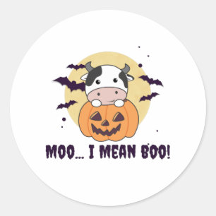 Cow Ghost Cute Kawaii Halloween Moo I Mean Boo Classic Round Sticker