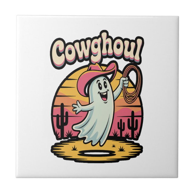 Cow Ghoul Halloween Spooky Ceramic Tile (Front)