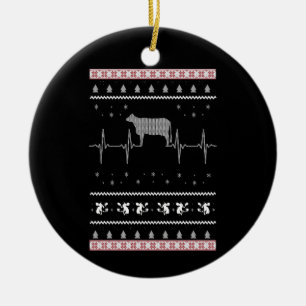 Cow Gift Christmas Snow Heartbeat Cow Ceramic Ornament