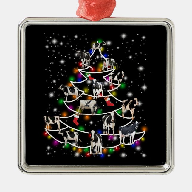 Cow Gift | Christmas Xmas Hat Cow Lover Gift Metal Ornament (Front)