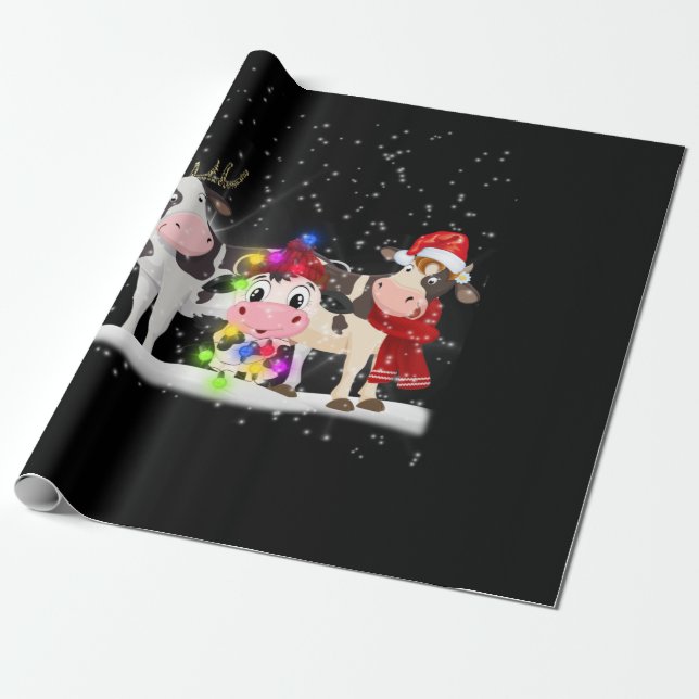 Cow Gift | Funny Christmas Cow Family Snow Wrapping Paper (Unrolled)