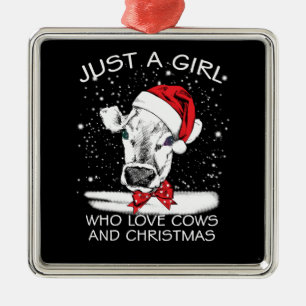 Cow Gift Just A Girl Who Love Cows And Christmas Metal Ornament