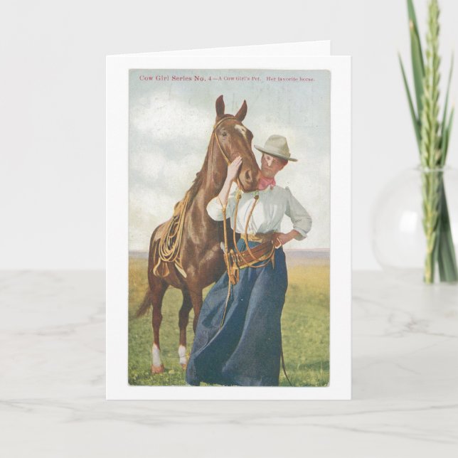 Cow Girl and Her Horse Greeting Card (Front)