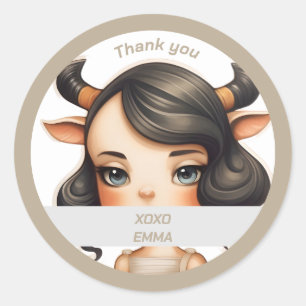 Cow Girl Classic Round Sticker