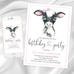 Cow Girl Farm Birthday Party Invitations