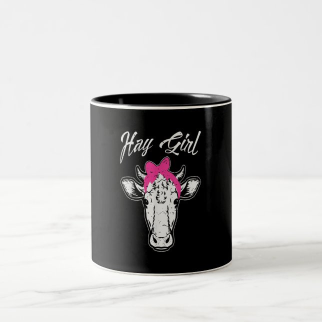 Cow Girl Farmer Gift| Cool Cow Animal Idea Two-Tone Coffee Mug (Center)