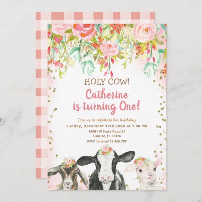 Cow Girl Floral Birthday Invitation (Front/Back)
