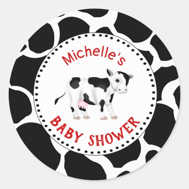 Cow Graphic Baby Shower Sticker Label (Front)