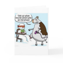 Cow Grass Hairdryer Snowman Winter Card