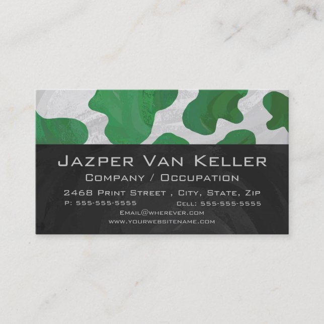 Cow Green and White Monogram Business Card (Front)