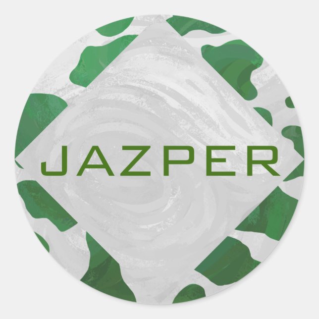 Cow Green and White Monogram Classic Round Sticker (Front)
