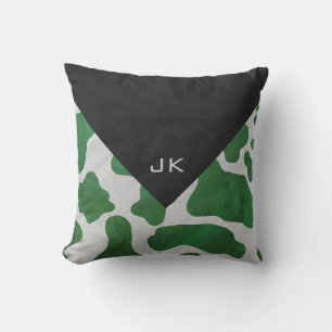 Cow Green and White Monogram Cushion