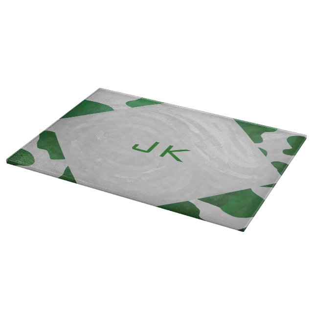 Cow Green and White Monogram Cutting Board (Corner)