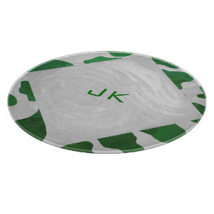 Cow Green and White Monogram Cutting Board