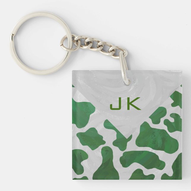 Cow Green and White Monogram Key Ring (Front)
