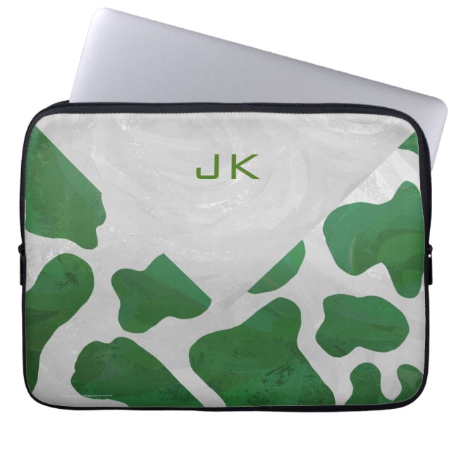 Cow Green and White Monogram Laptop Sleeve (Front)
