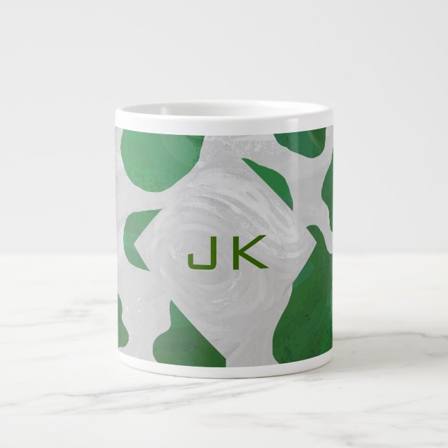 Cow Green and White Monogram Large Coffee Mug (Front)
