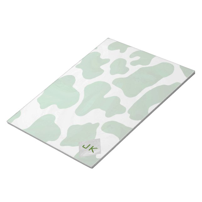 Cow Green and White Monogram Notepad (Angled)