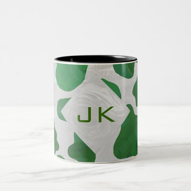Cow Green and White Monogram Two-Tone Coffee Mug (Center)